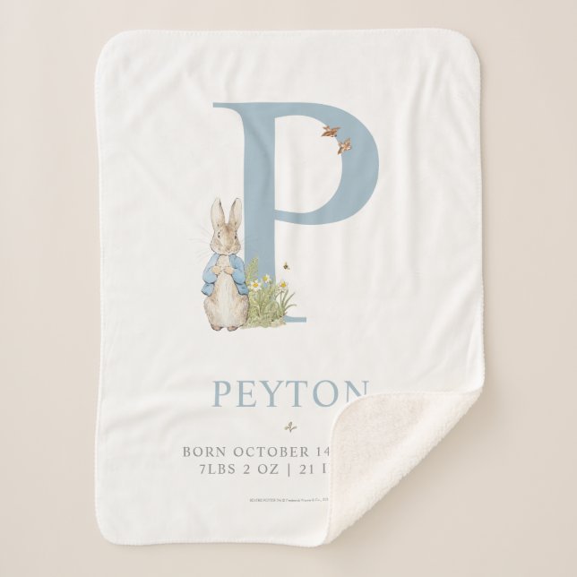 Peter Rabbit | Personalised Letter P Sherpa Blanket (Front)
