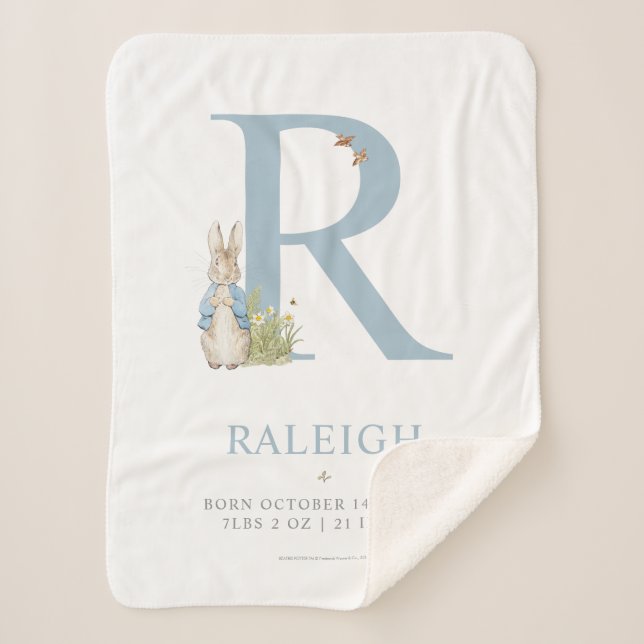 Peter Rabbit | Personalised Letter R Sherpa Blanket (Front)