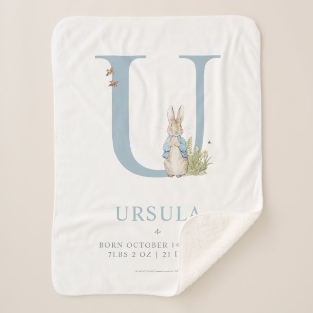Peter Rabbit | Personalised Letter U Sherpa Blanket (Front)