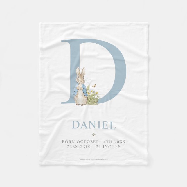 Peter Rabbit | Personalized Letter D Fleece Blanket (Front)
