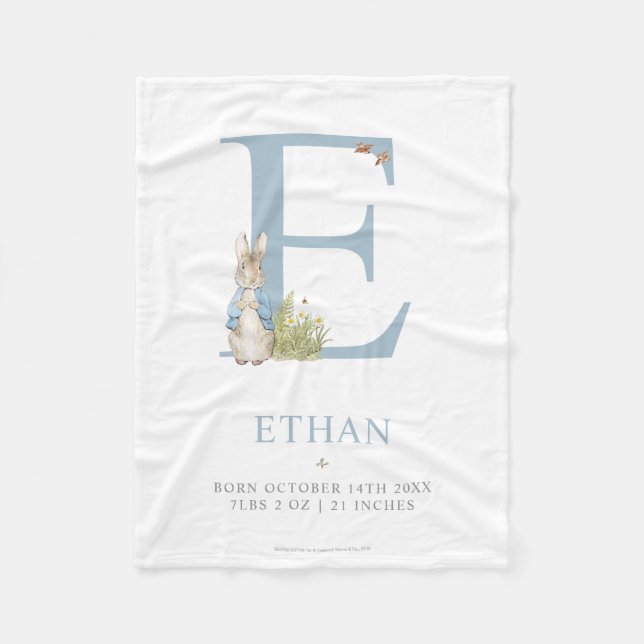 Peter Rabbit | Personalized Letter E Fleece Blanket (Front)