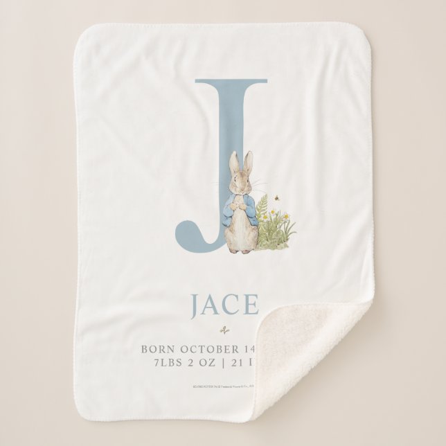 Peter Rabbit | Personalized Letter J Sherpa Blanket (Front)