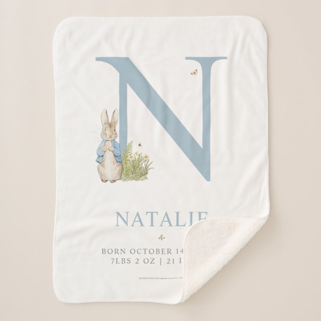 Peter Rabbit | Personalized Letter N Sherpa Blanket (Front)