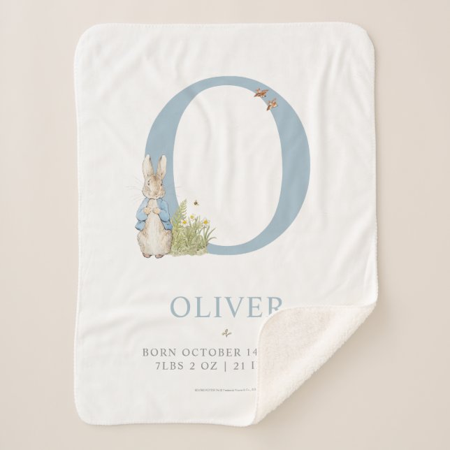 Peter Rabbit | Personalized Letter O Sherpa Blanket (Front)