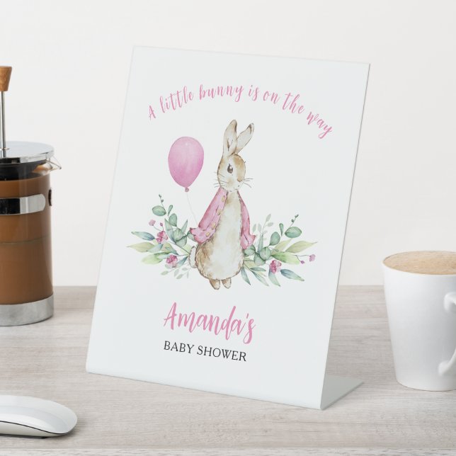 Peter Rabbit Pink Baby Shower Pedestal Sign (In SItu)