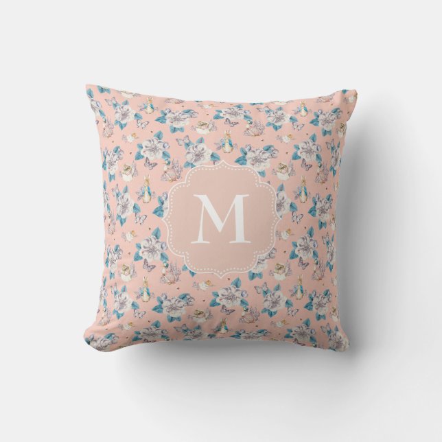 Peter Rabbit | Pink Floral Garden Pattern Cushion (Front)