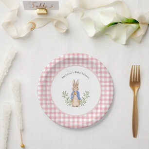 Peter Rabbit Pink Gingham Baby Shower Paper Plate