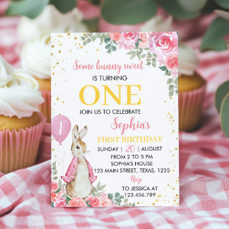 Peter Rabbit Pink Girl Birthday Invitation