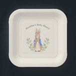 Peter Rabbit Pink Ivory Vintage Baby Shower Paper Plate<br><div class="desc">Classic Peter Rabbit illustration; background colour and pink border are both editable,  along with all of the text</div>