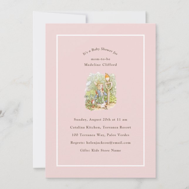 Peter Rabbit Pink Vintage Baby Shower Invitation (Front)