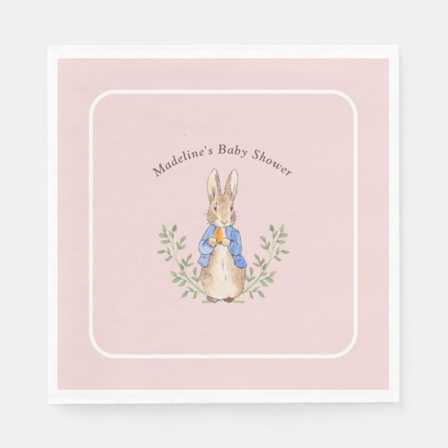 Peter Rabbit Pink Vintage Baby Shower Napkin (Front)