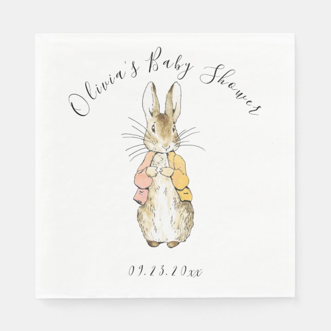 Peter Rabbit Pink & Yellow Baby Shower Napkin (Front)