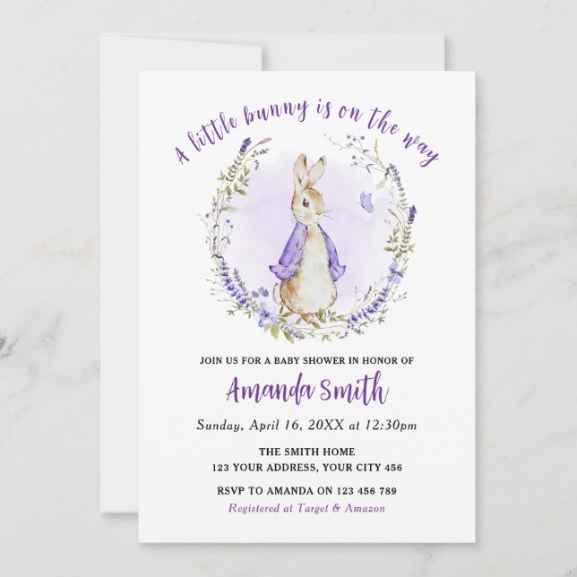 Peter Rabbit Purple Baby Shower Invitation (Front)