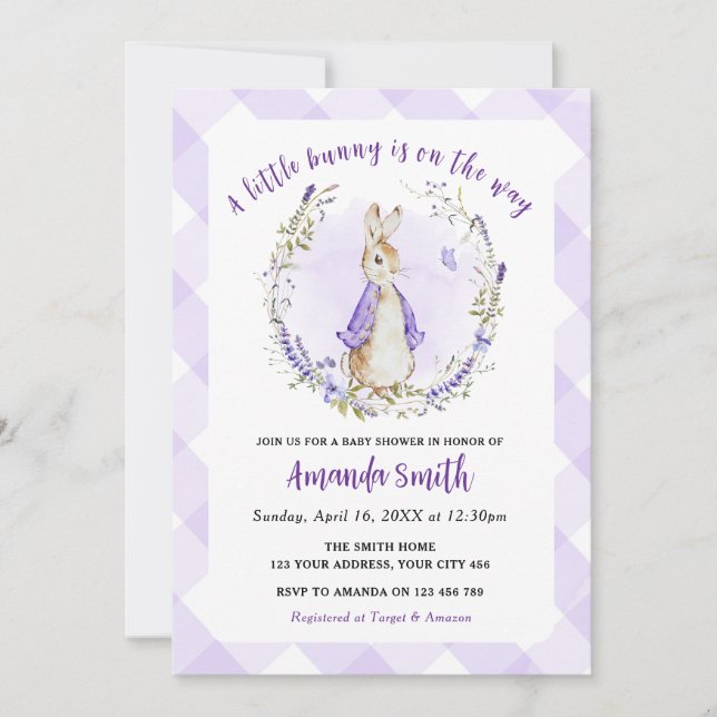 Peter Rabbit Purple Baby Shower Invitation (Front)