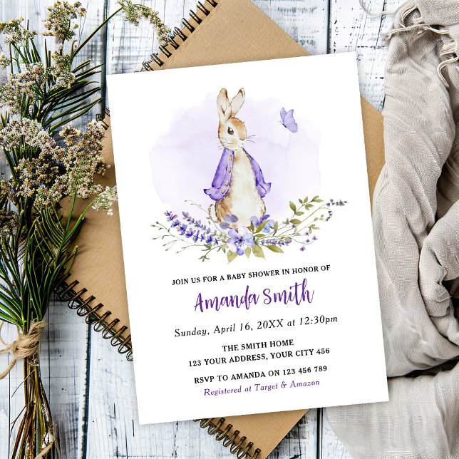 Peter Rabbit Purple Baby Shower Invitation (Creator Uploaded)