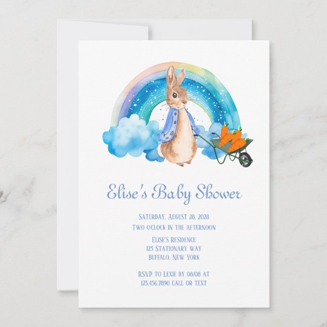 Peter Rabbit Rainbow Carrots Boy Baby Shower Invitation (Front)