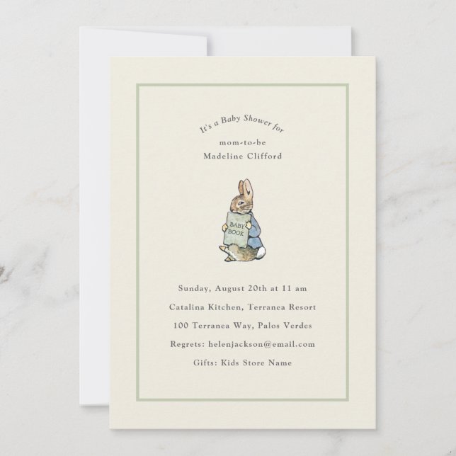 Peter Rabbit Sage Green Vintage Baby Shower Invitation (Front)