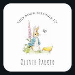 Peter rabbit  'This Book Belongs' Kids Bookplate Square Sticker<br><div class="desc">This cute personalised kids 'this book belongs to' bookplate sticker design features a watercolor illustration of Peter the Rabbit  from Beatrix Potters Peter rabbit story book.</div>