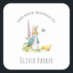 Peter rabbit  'This Book Belongs' Kids Bookplate Square Sticker<br><div class="desc">This cute personalised kids 'this book belongs to' bookplate sticker design features a watercolor illustration of Peter the Rabbit  from Beatrix Potters Peter rabbit story book.</div>