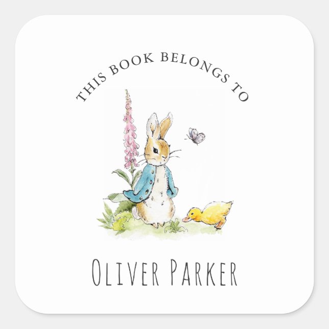 Peter rabbit  'This Book Belongs' Kids Bookplate Square Sticker (Front)