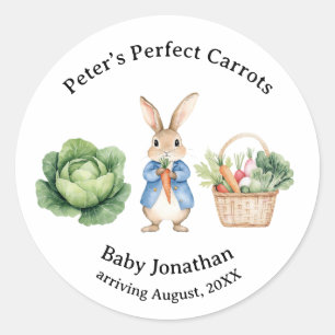 Peter Rabbit Veggie Basket Baby Shower Favour Classic Round Sticker