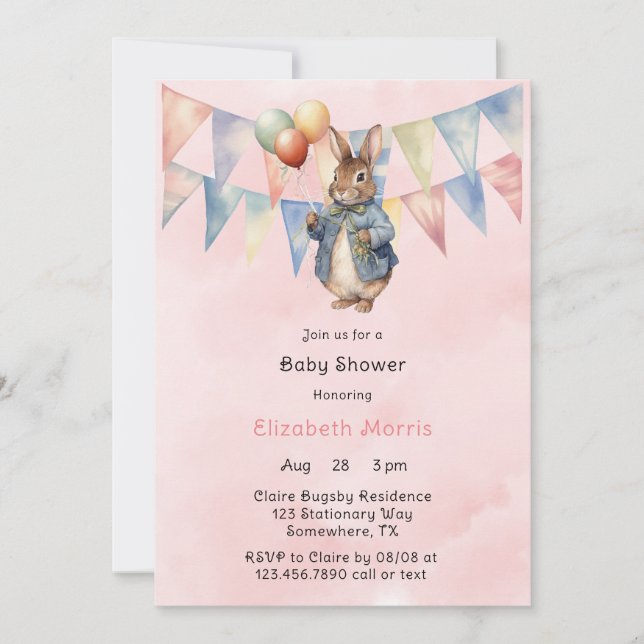 Peter Rabbit Watercolor Baby Girl Shower  Invitation (Front)