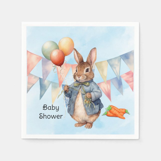 Peter Rabbit Watercolor Boy Baby Shower Napkin (Front)