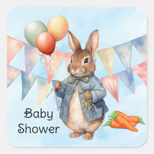 Peter Rabbit Watercolor Boy Baby Shower Square Sticker