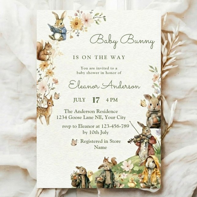 Peter Rabbit watercolor flower animal baby shower Invitation (Creator Uploaded)