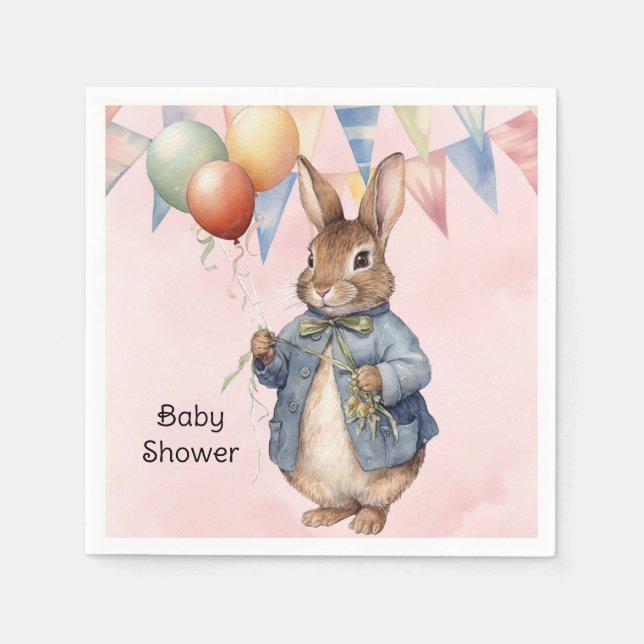 Peter Rabbit Watercolor Girl Baby Shower Napkin (Front)