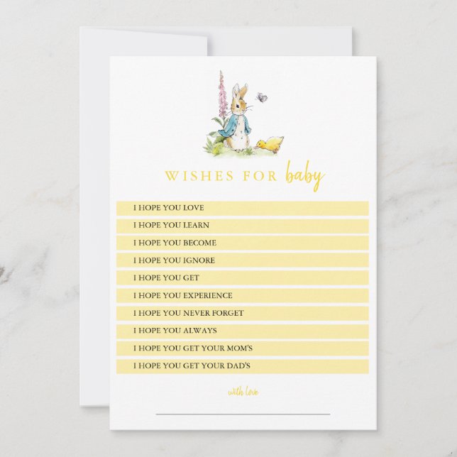 Peter Rabbit Wishes for baby yellow Baby shower Invitation (Front)
