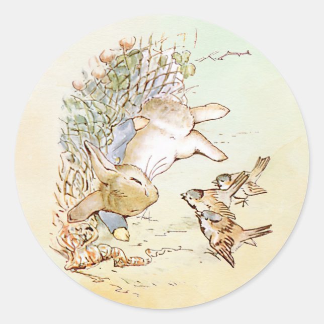 Peter Rabbit with Birds  Classic Round Sticker (Front)