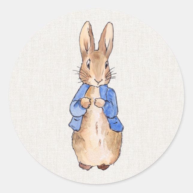 Peter Rabbit with Linen Background   Classic Round Sticker (Front)