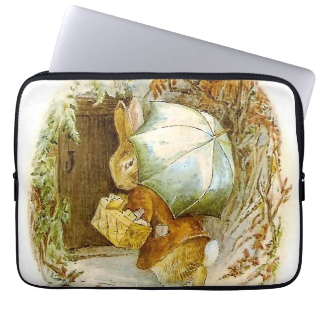 “Peter Rabbit with Winter Umbrella” by Beatrix Pot Laptop Sleeve (Front)