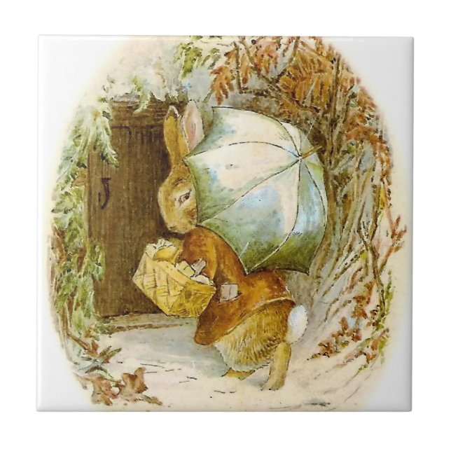 “Peter Rabbit with Winter Umbrella” by Beatrix Pot Tile (Front)