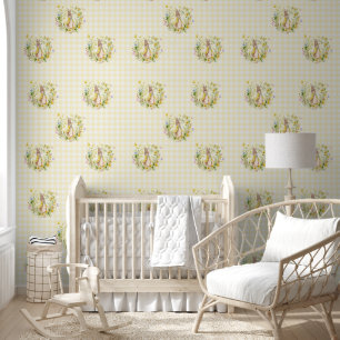 Peter Rabbit Yellow Wildflowers Gingham Wallpaper