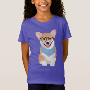 Peter The Cute Hipster Blue Bandanna Corgi Puppy T-Shirt