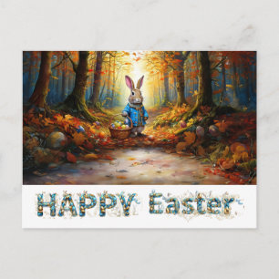 Peter the Easter Bunny with Easter Egg Basket Holiday Postcard