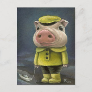 Peter the pig sailing his boat postcard