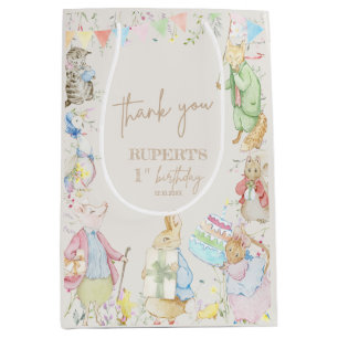 Peter the Rabbit 1st Birthday Beige Neutral Medium Gift Bag