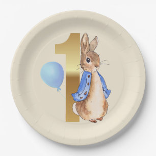 Peter the Rabbit 1st Birthday Blue balloon Paper Plate
