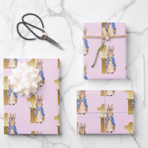Peter the Rabbit 1st Birthday with butterflies Wrapping Paper Sheet