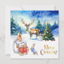 Peter the rabbit and a reindeer Merry Christmas