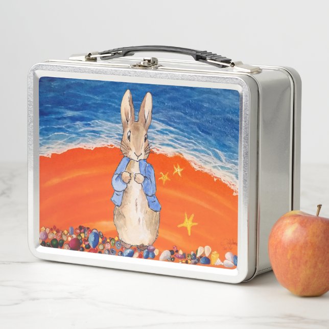 Peter the Rabbit at the beach  Metal Lunch Box (In Situ)