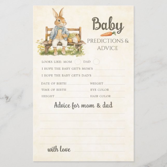 Peter The Rabbit  - Baby Shower game (Front)