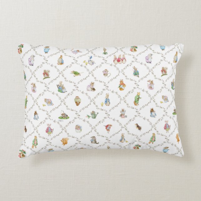 Peter the Rabbit Beatrix Trellis Floral Kids Decorative Cushion (Front)