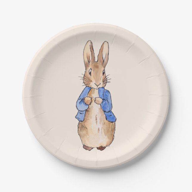 Peter the Rabbit Beige background   Paper Plate (Front)