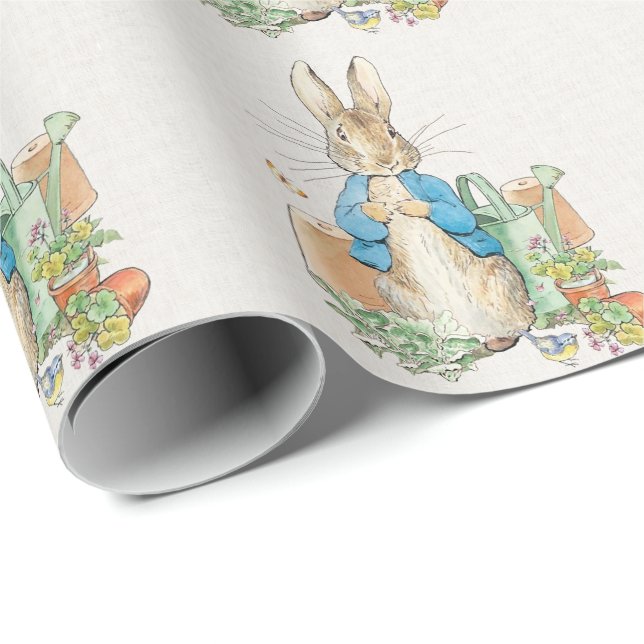 Peter the rabbit Beige Linen background Wrapping Paper (Roll Corner)