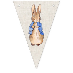 Peter the Rabbit beige linen textured background Bunting