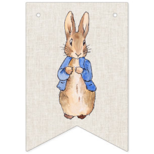 Peter the Rabbit beige linen textured background Bunting